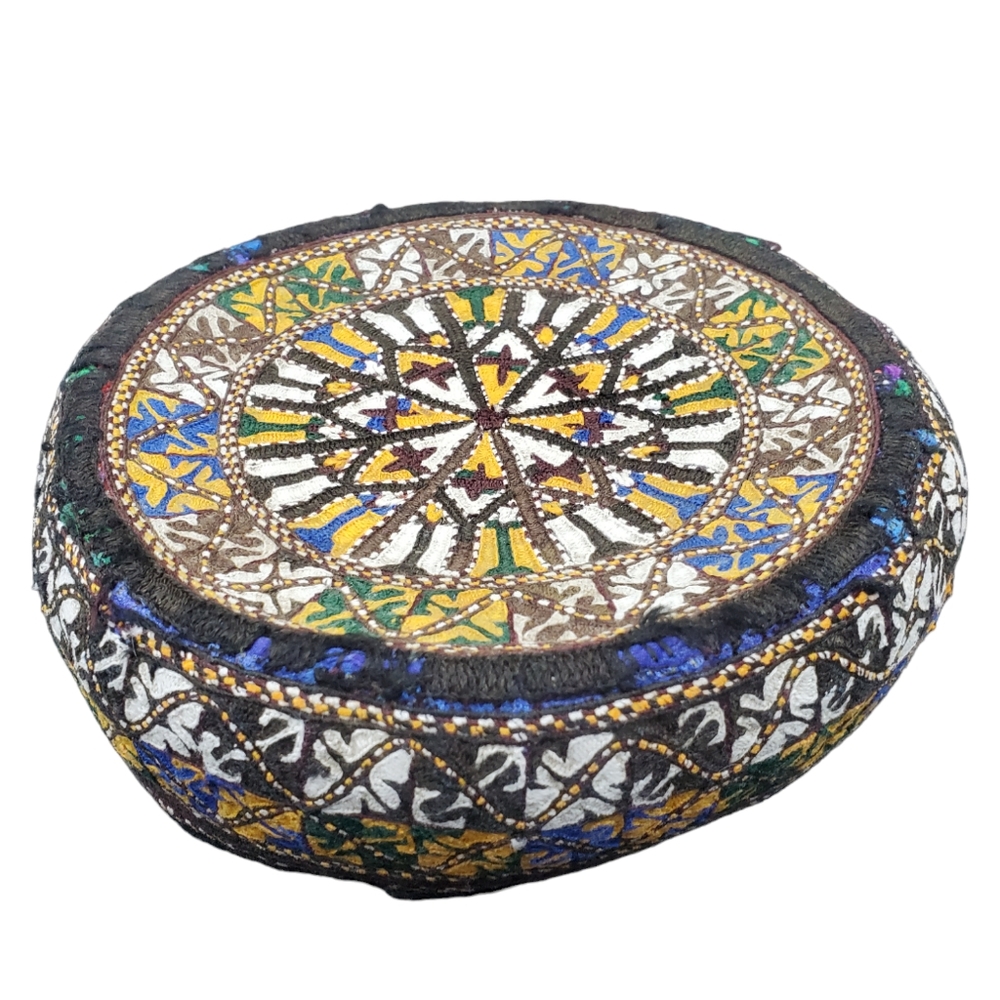 Handmade Uzbek Turkmen Traditional Embroidery Tubeteika Cap Hat Pre-owned Blues